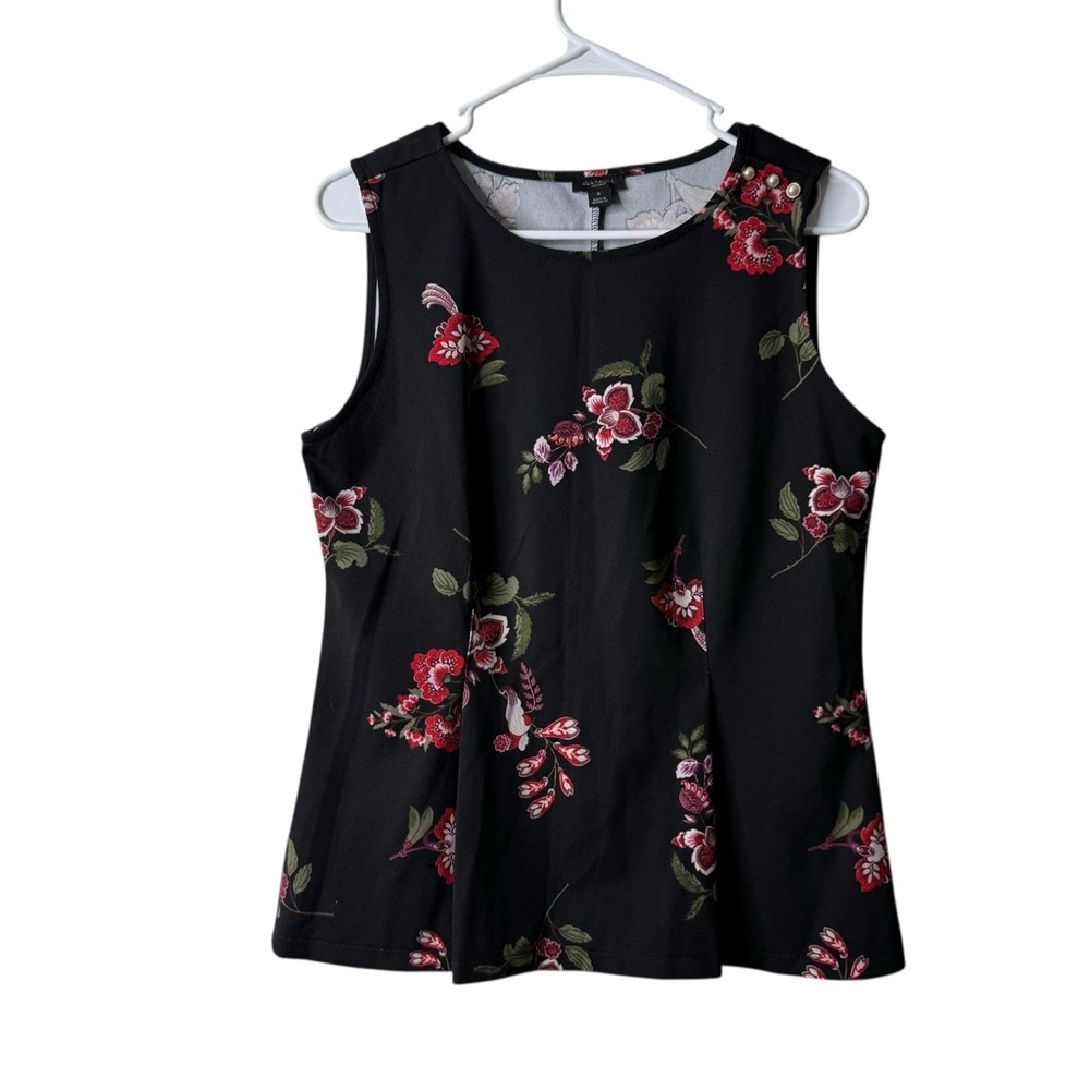 Ann Taylor Black Dark Moody Floral Sleeveless Tank Top